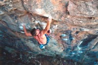 Andrew Connolly pulls the crux on The Fortress (26), Henry Bolte Wall
