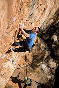 Mark Gould shows that winter isnt always depressing drizzle, whilst chucking a lap on the very popular Sting Like A Bee (24), Amnesty Wall, Stapylton, Grampians.