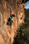 Catherine de Vaus on the recently rebolted Sandpit (20) at Centurion Walls, Northern Grampians. The route is now a quality sport route rather than a death trad horrorshow.