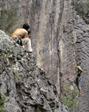 Neil photographing the FA of a nearby arete route.