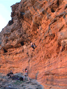 Neil attempting the second ascent of Little George (22).