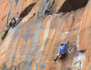 Climbers on the first pitch of Sirocco