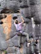 Owen leading the wickedly pumpy sport route "Terminal Insomnia", grade 22