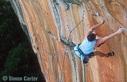 Julian Saunders on his Chicane (29), Taipan Wall, The Grampians, Victoria, Australia. Photos By Simon Carter.