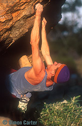 Julian Saunders bouldering, Mount Arapiles, Victoria, Australia. Photo By Simon Carter.