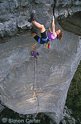 Jill McLeod on the six-metre roof crack on Passport to Insanity (27), The Fortress, The Grampians, Victoria, Australia.