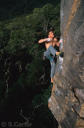 Simon Mentz succumbing to the lure of The Beckoning (26) at Bundaleer in The Grampians, Victoria, Australia.