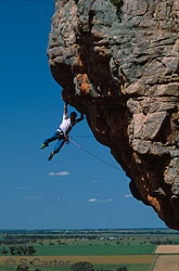 Simon Mentz on Procul Harem (26), Castle Crag, Mount Arapiles, Victoria, Australia.