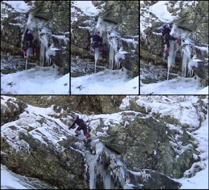 Neil on the first ascent of Fang of Fury - 2001 season.