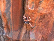 Neil on the FFA of the bouldery Strike the First Blow (25).